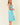 Two Tone Floral Button-Down Bodice Midi Dress in turquoise side view