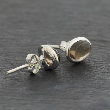 Smokey Quartz Earrings Sterling Silver Stud