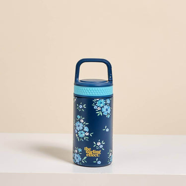 6 oz Lil' Bitty Bottle Endless Daydream Navy with floral design and clip-on handle.