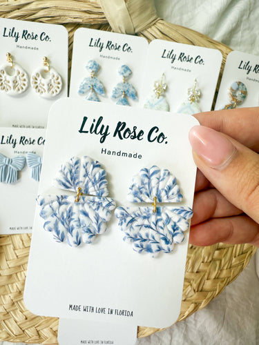 Blue and White Floral Fans Earrings