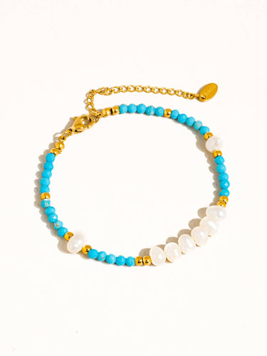 Clément 18K gold non-tarnish boho pearl beaded bracelet