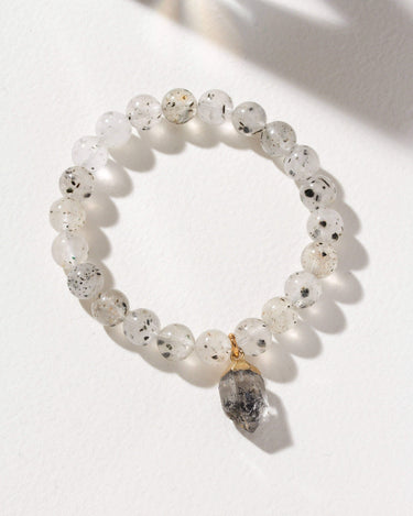 Everyday Charm Stretch Bracelet - Quartz Herkimer Quartz with genuine quartz beads and Herkimer Quartz charm.