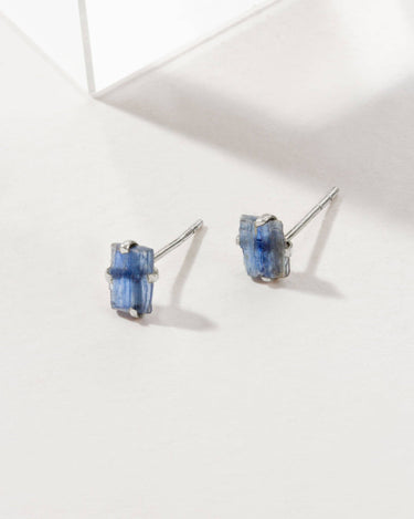 Raw beauty post earrings sterling silver kyanite front view