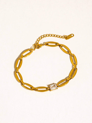 Melrose 18K Gold Non-Tarnish Link Chain CZ Bracelet on a white background