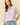 Striped Puff Sleeve Pullover Top in lavender full-length view