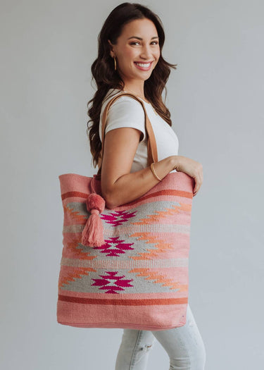 Orange, Bright Pink & Slate Aztec Tote