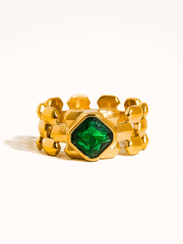 18K gold non-tarnish CZ watchband ring close-up