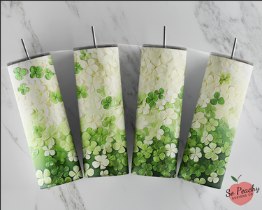 Clovers St. Patrick's Day Tumbler Shamrock Tumbler with green and white shamrock designs.