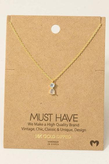 Gold Dipped Cz Circle And Teardrop Pendant Necklace - Blue - Necklace