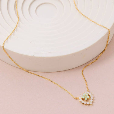 Gold Dipped Cz Flower Heart Pendant Necklace - Gold - Necklace