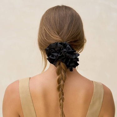 Black Ruffle Scrunchie in black color