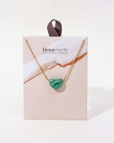 Half Moon Gemstone Necklace- Amazonite displayed in a gift box with elegant packaging.
