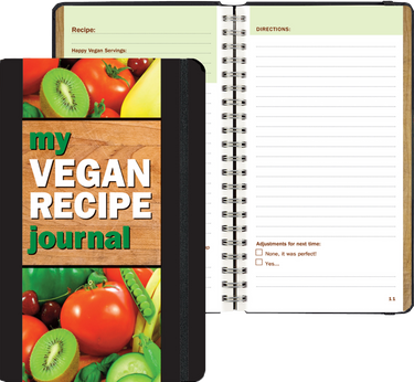 My Vegan Recipe Journal book cover and recipe page