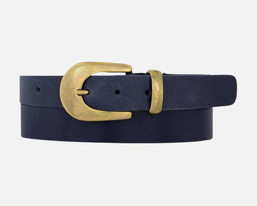Annie Gold Buckle Skinny Leather Belt for Women - Navy