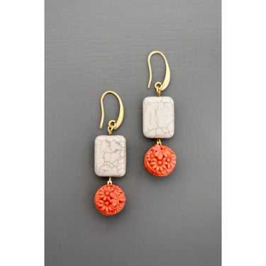 Gray and vintage coral glass earrings