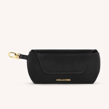 Olivia Eyewear Case in black vegan leather with gold-tone hardware showcasing a sleek design.
