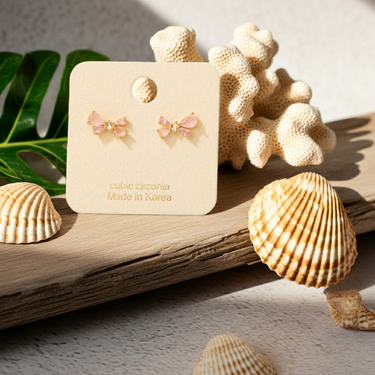 Gold Dipped Cz Bow Tie Stud Earrings - G - Studs