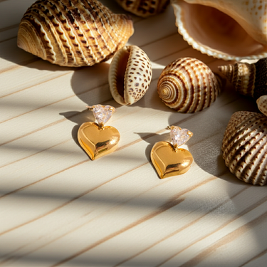 18K non-tarnish CZ heart earrings