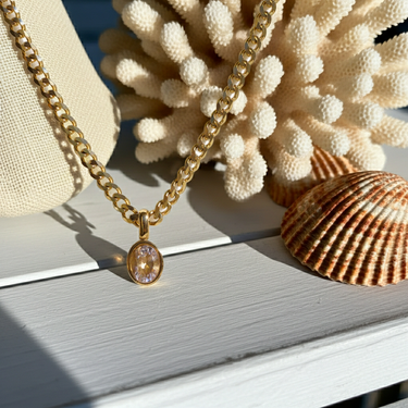 Levka - Oval Crystal Pendant Necklace