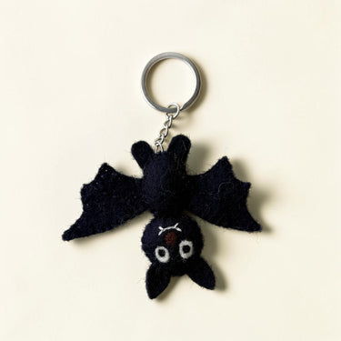 Bat Felt Wool Keychain in black with embroidered details