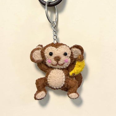 Monkey with Banana Felt Wool Keychain handmade design