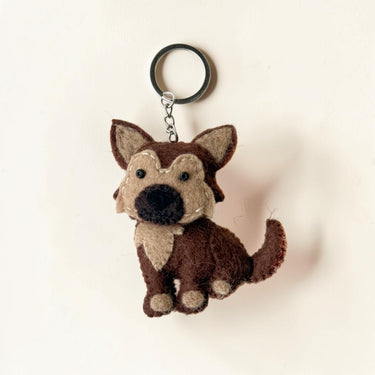 German Shepherd Puppy Dog Felt Wool Keychain with metal ring