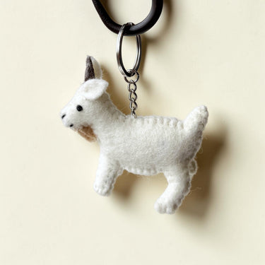 White Goat Felt Wool Keychain with metal ring