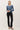 Ribbed Button Up Cardigan full view in blue with black pants