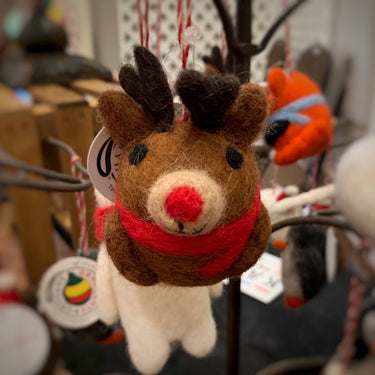 Reindeer Tufted Wool Christmas Ornament
