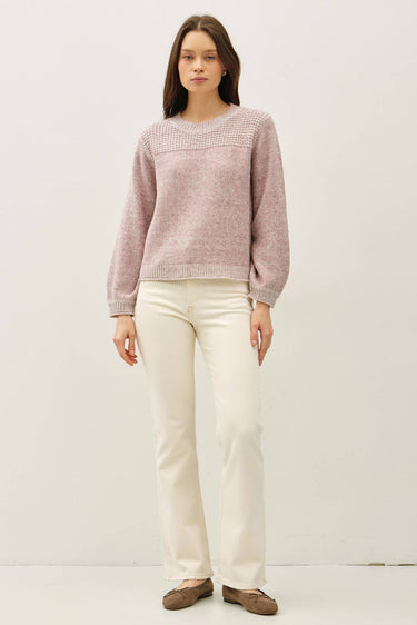 TEXTURED KNIT CREWNECK SWEATER WITH ROLLED HEM - Sweater