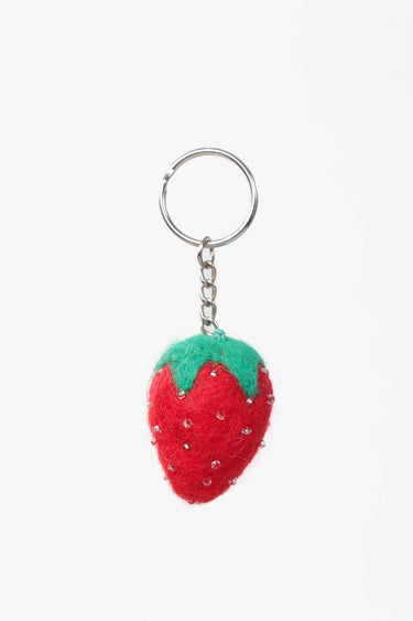 Handmade felt strawberry keychain with red beads