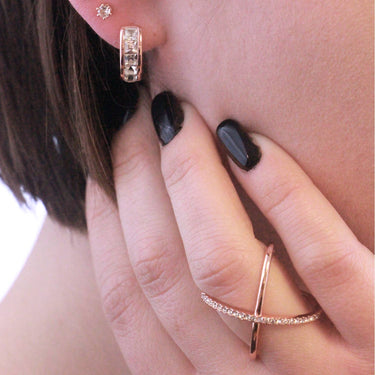 Square Hoop Earrings - Rose Gold and Crystal