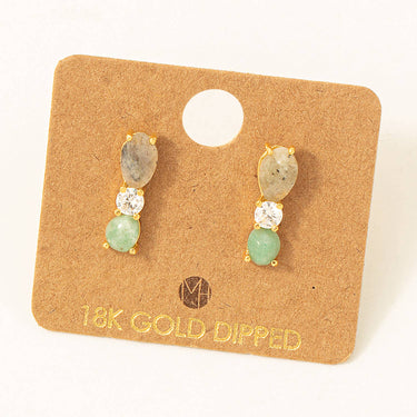 Gold Dipped Triple Stud Bar Stud Earrings