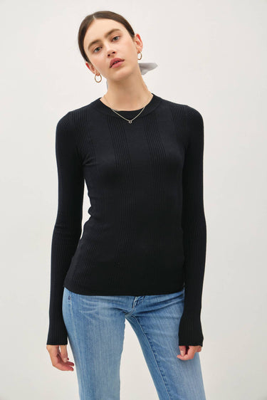 BASIC PATTERNED KNIT SWEATER - Black / S - Sweater