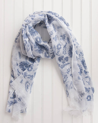 Floral sketch cotton blend scarf floral pattern