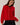 Front view of model wearing red Round Rolled Hemline Detail Thin Sweater Cardigan