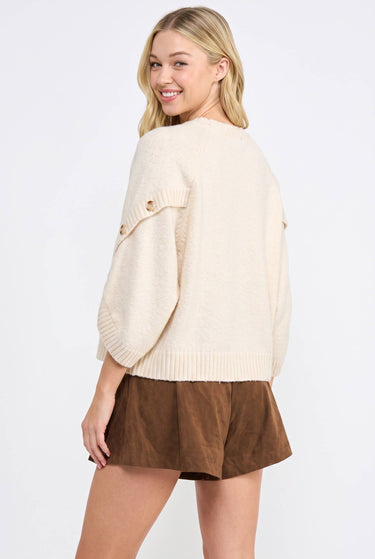 BUTTON SLEEVE KNIT PULLOVER