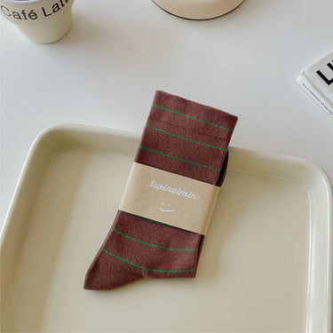 Simple Striped Soft Cotton Socks brown