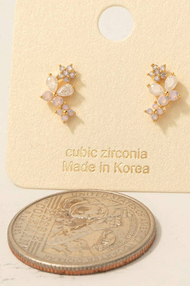 Gold Dipped Cz Flower And Butterfly Stud Earrings - G - Studs