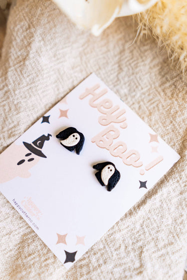 Cute Halloween Stud Earrings | Hey Boo Ghost Sweater Studs