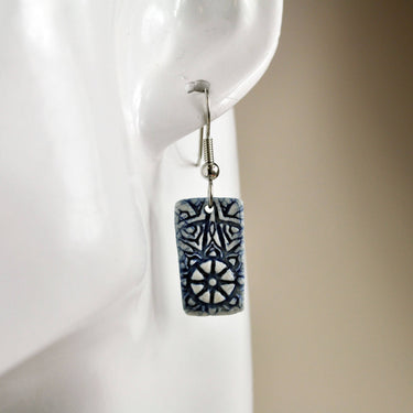 Earrings blue mandala, handmade pottery