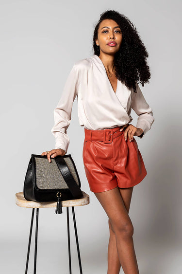 Contrast crossbody bag with guitar strapCross body