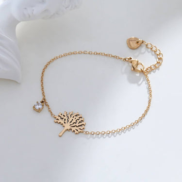 Golden Rhinestone Chain And Tree Of Life Bracelet