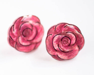 Pink Rose Flower Stud Earrings