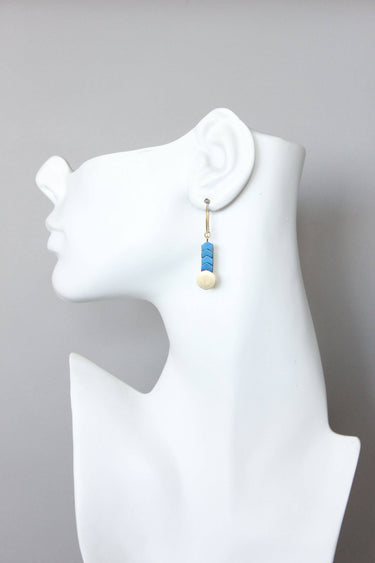 Blue hematite and brass disc earrings