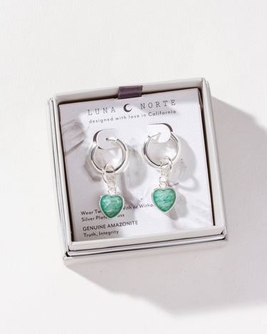 Heart's Accelerated Huggie Hoop Earring Silver - Amazonite