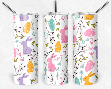 Easter Tumbler Cute Easter Tumbler Easter Cup featuring colorful bunnies and decorated eggs.