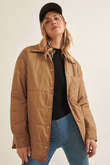 Solid Woven Quilted Dolphin Hem Jacket