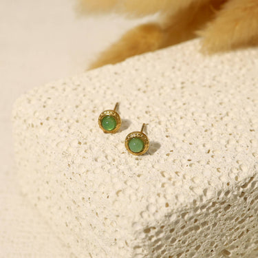 Golden Studs with Green Pearl