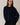 Model wearing navy blue Round Rolled Hemline Detail Thin Sweater Cardigan